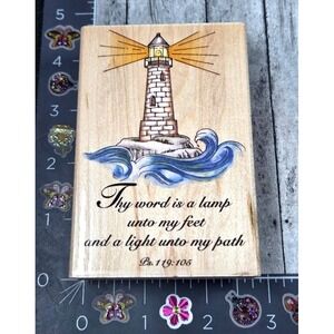 Rubber Stampede Thy Word Is A Lamp Lighthouse Psalms 119 Rubber Stamp Wood #V28